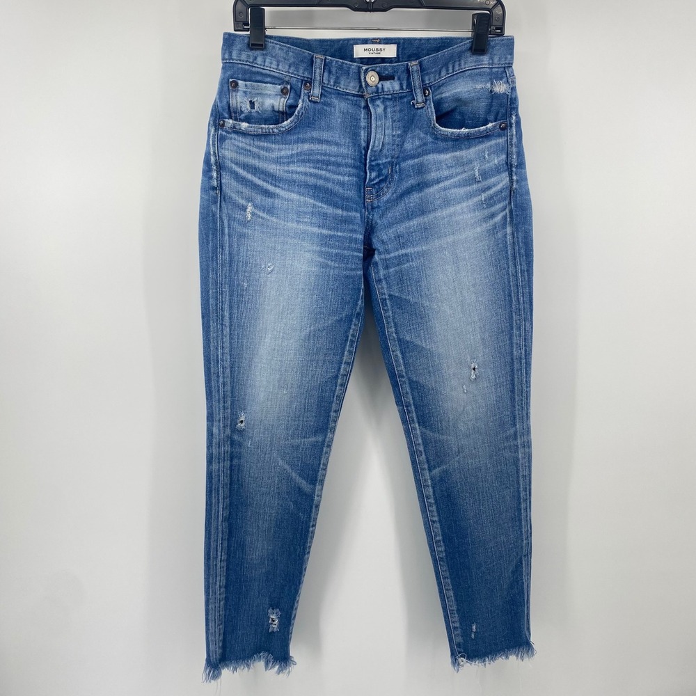 Moussy Vintage Jeans Womens‎ 27 Blue Distressed Raw Hem Tapered Made in Japan
